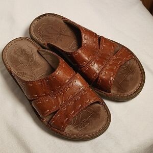 Keen Brown Leather Slide Sandals
